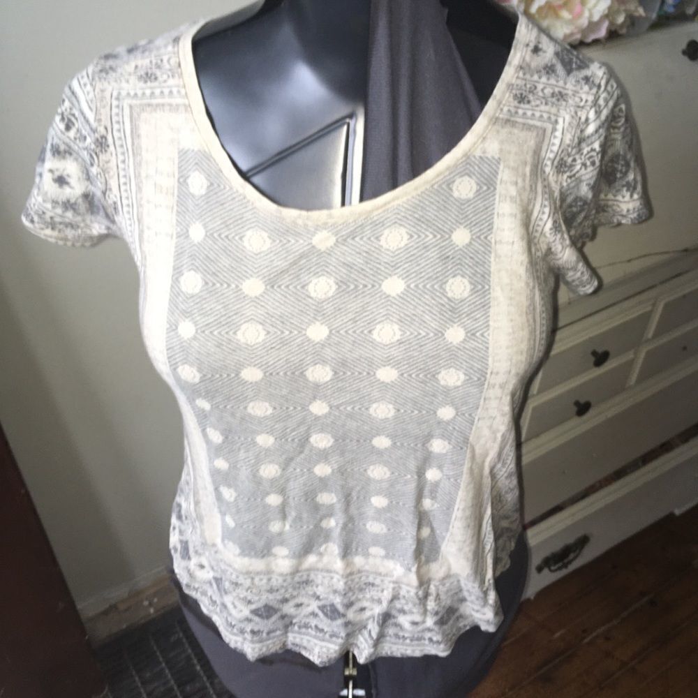 Lucky Brand tan & gray southwest scoop neck knit S top
